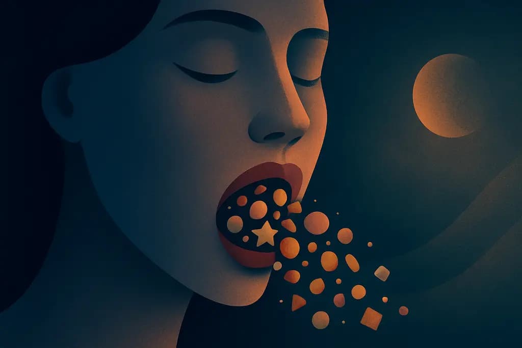 Dream illustration: Mouth suddenly full of small objects