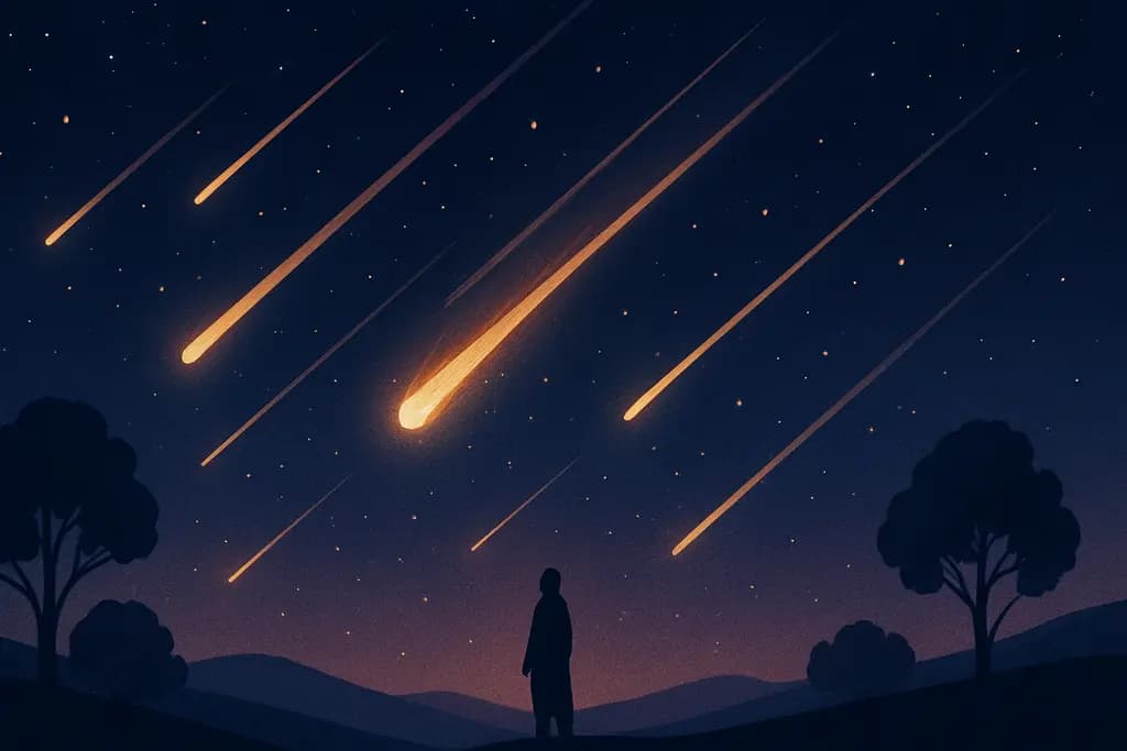 Dream illustration: Nighttime stars falling (meteor shower)