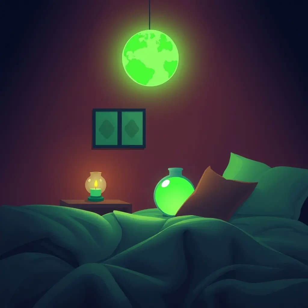 Dream illustration: Objects glowing neon green