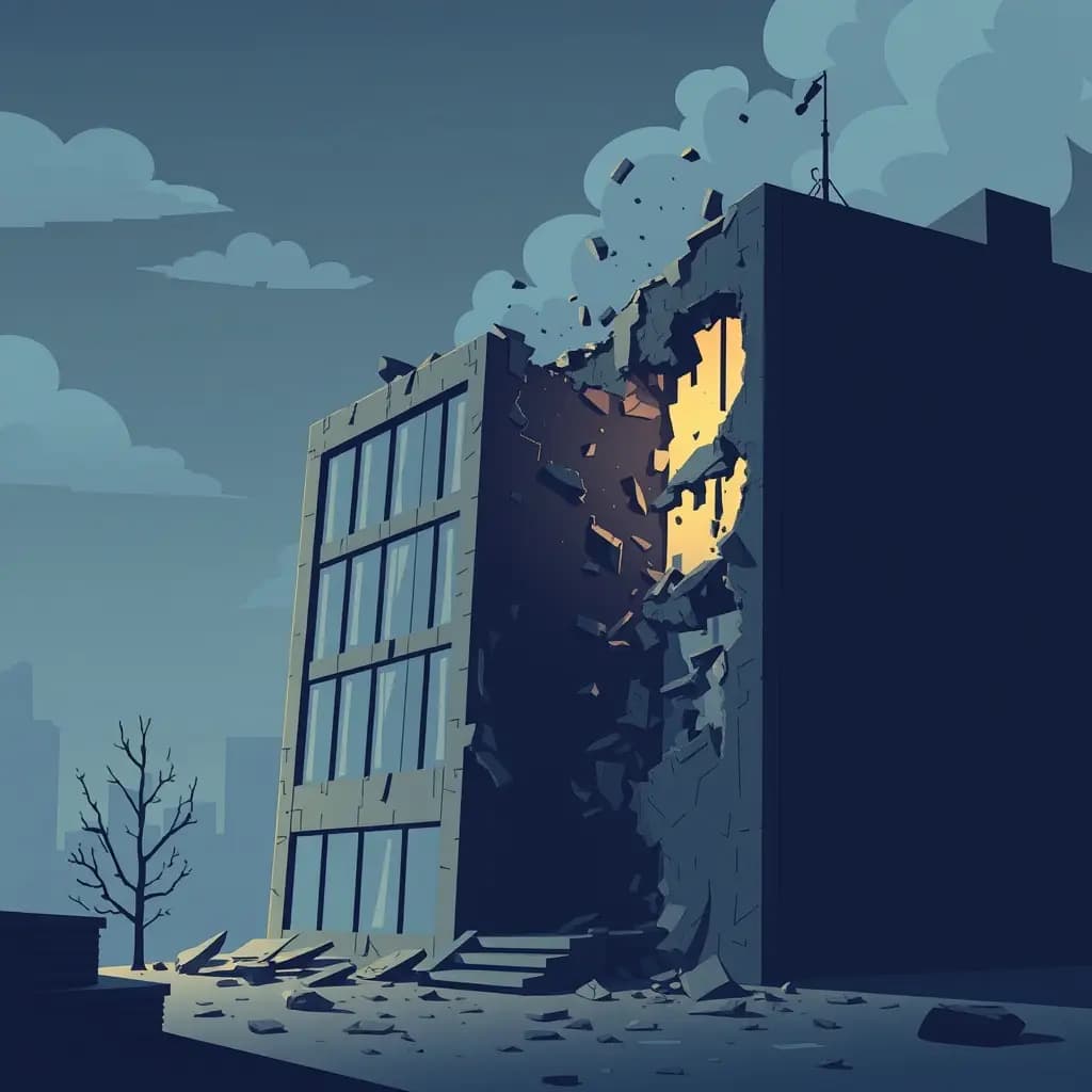 Dream illustration: Office building crumbling