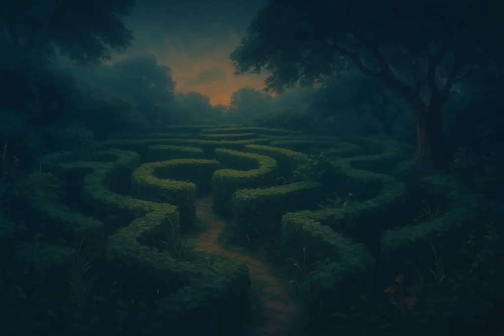 Dream illustration: Overgrown garden maze
