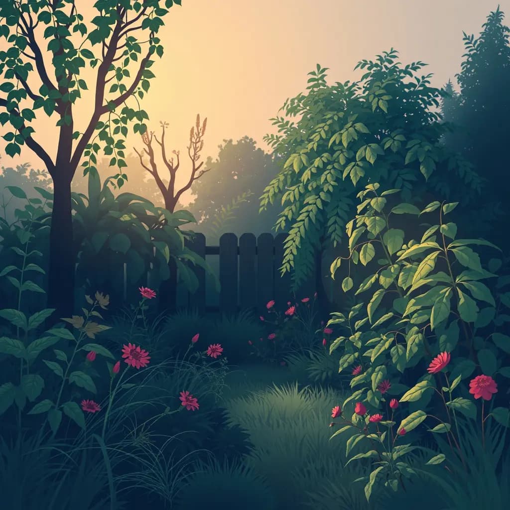 Dream illustration: Overgrown garden or backyard
