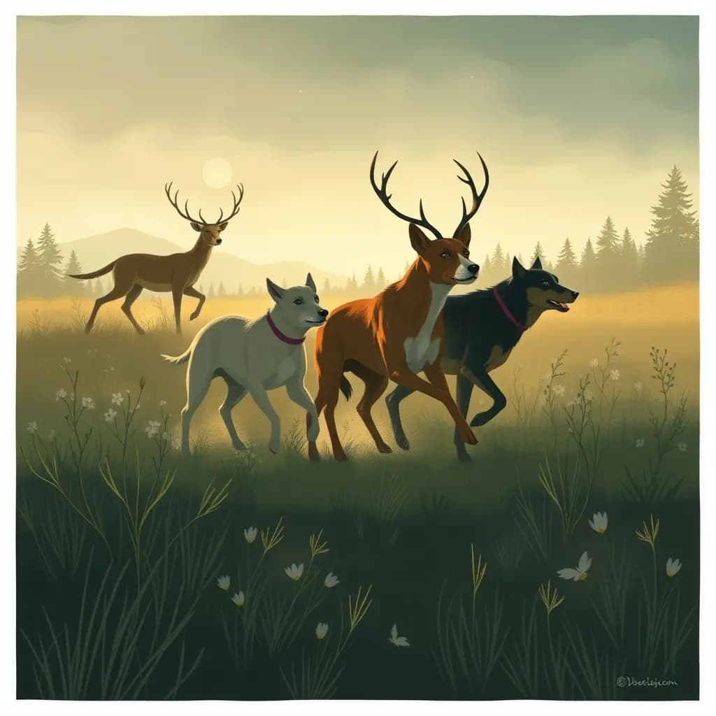 Dream illustration: Pack of Dogs Chasing a Deer