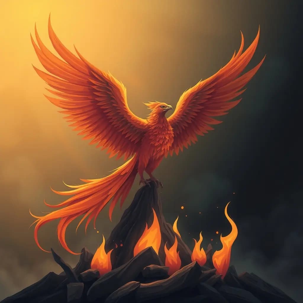 Dream illustration: Phoenix rising from ashes