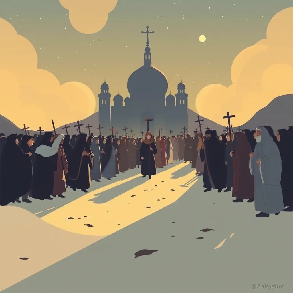 Dream illustration: Pilgrim crowd disappears