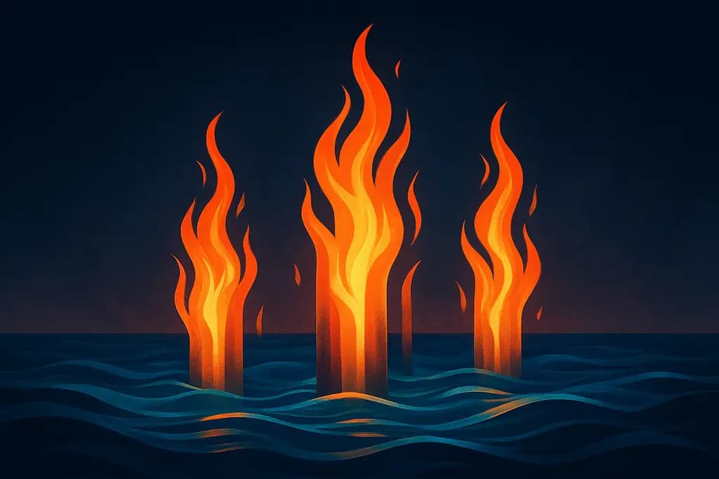 Dream illustration: pillars of fire in water