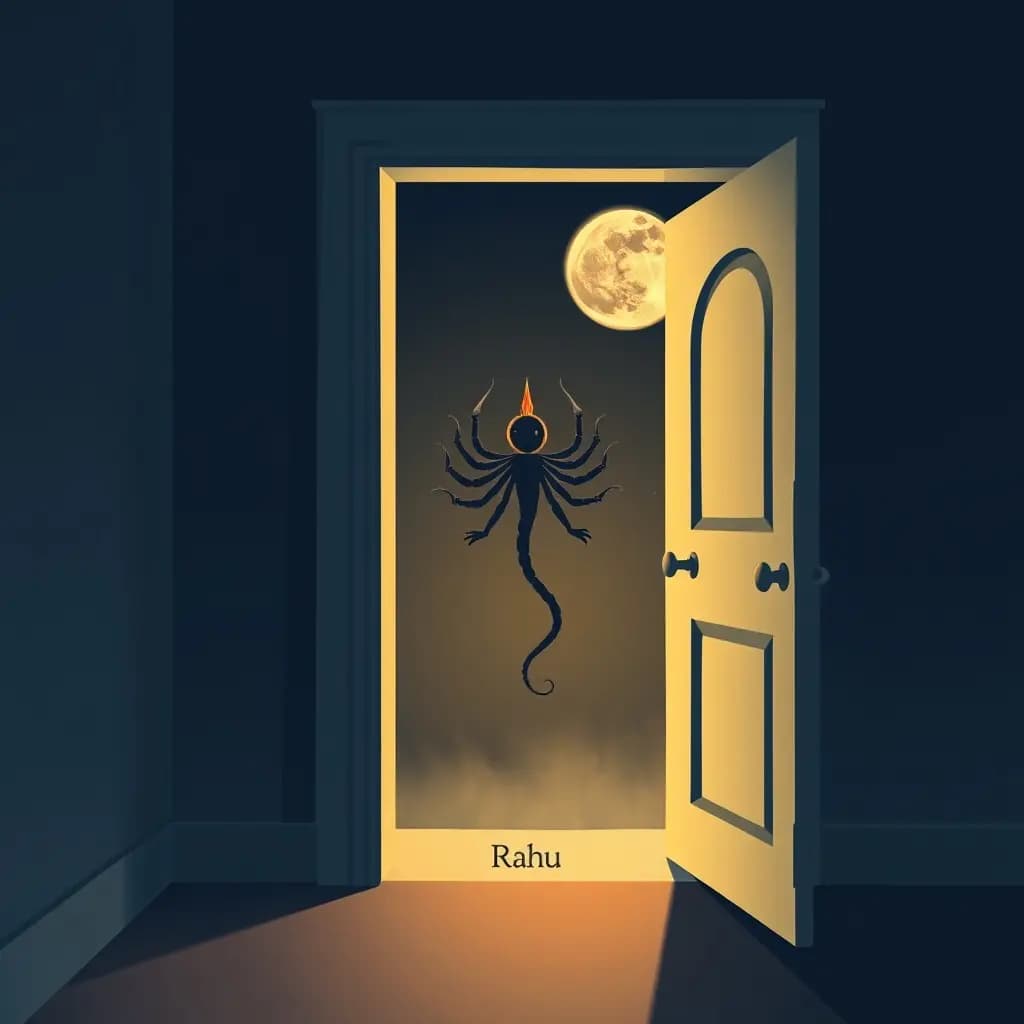 Dream illustration: Rahu appearing at doorway