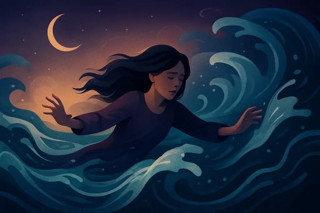 Dream illustration: rapid floodwaters sweeping me away