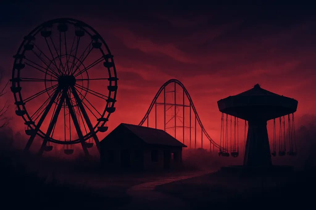 Dream illustration: red abandoned amusement park at dusk dream meaning