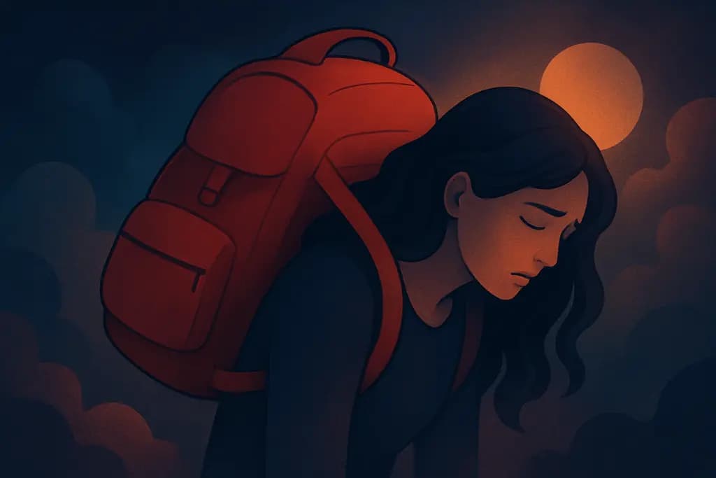 Dream illustration: red backpack weighing me down dream