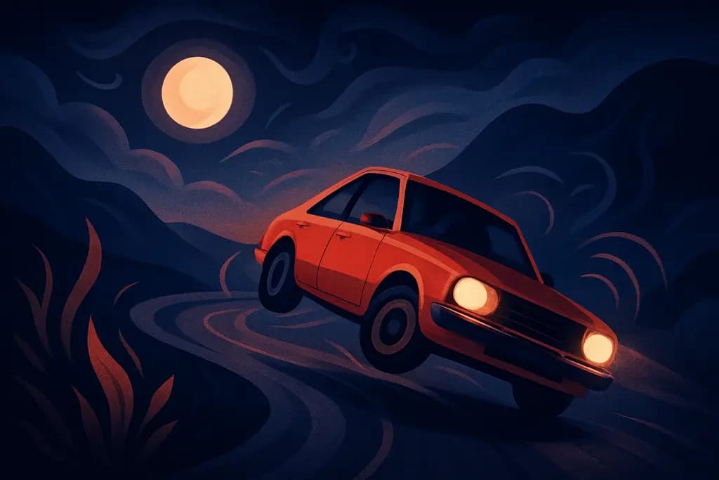 Dream illustration: red car driving out of control dream