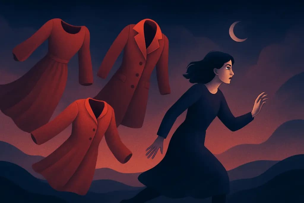 Dream illustration: red clothes that keep changing style chasing me