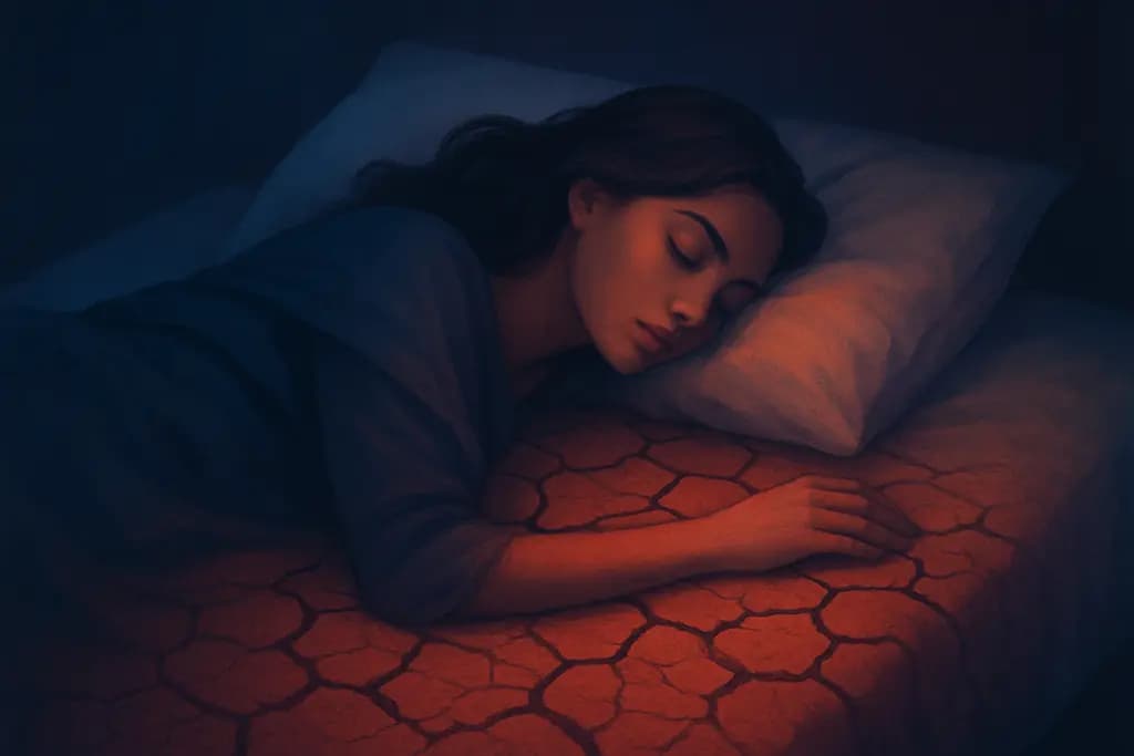 Dream illustration: red dry cracked earth in bed dream
