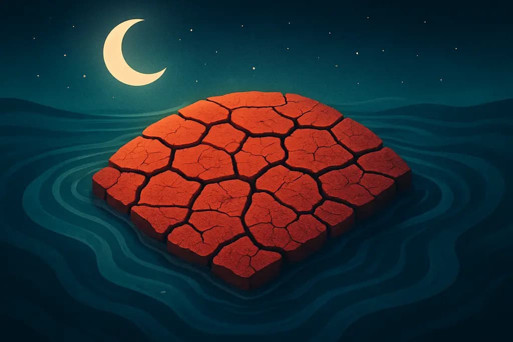 Dream illustration: red dry cracked earth in water dream