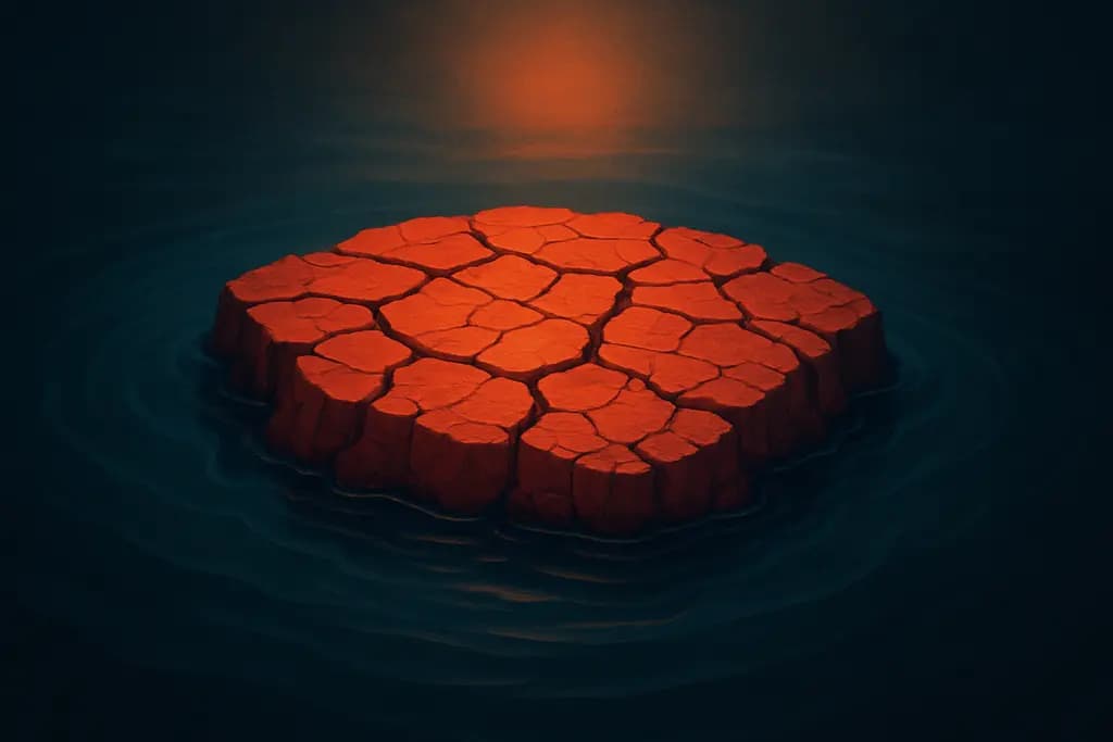 Dream illustration: red dry cracked earth in water