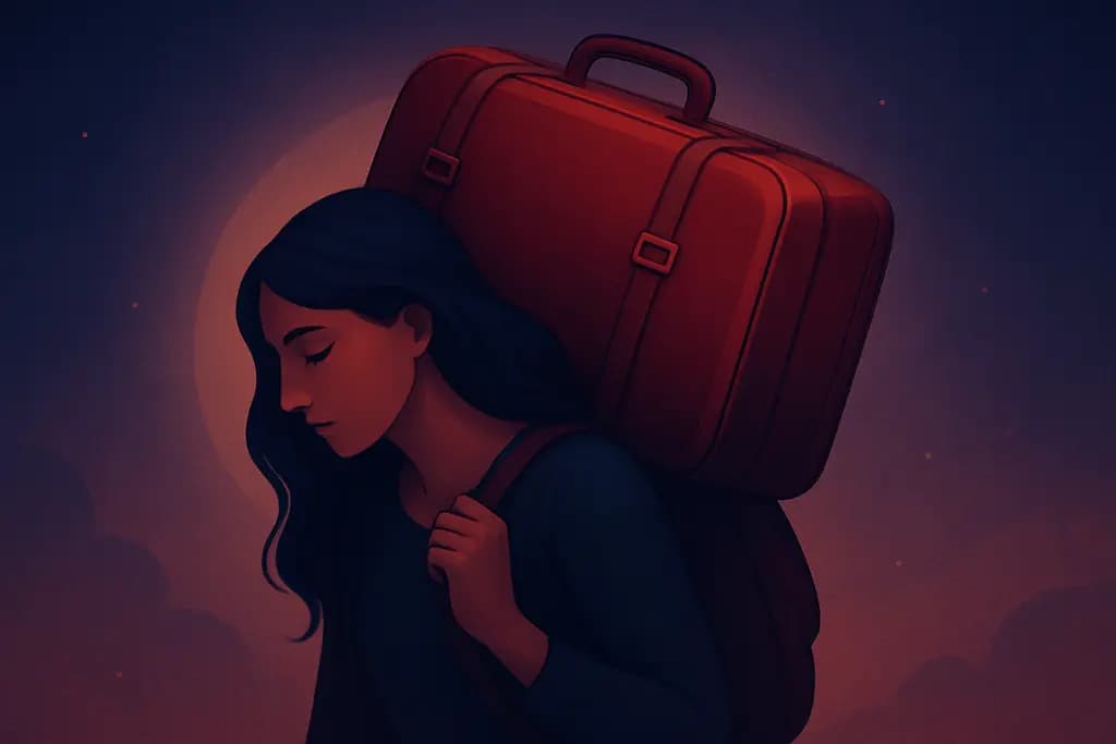Dream illustration: red heavy baggage on my shoulders dream meaning