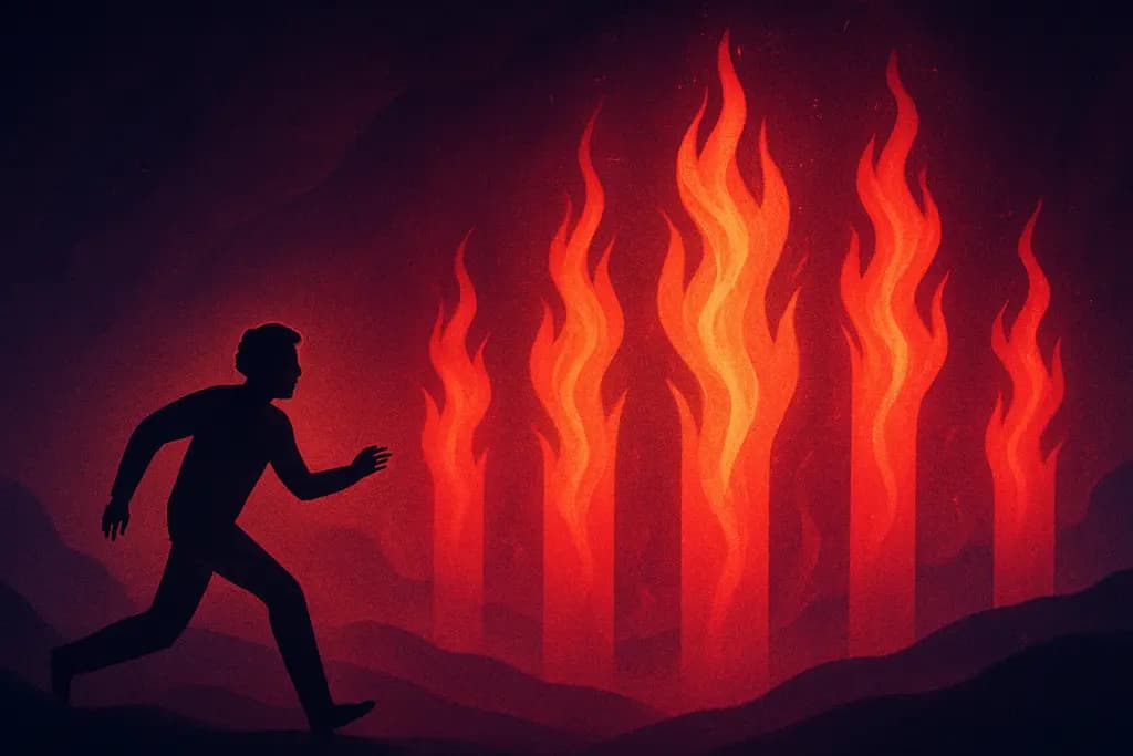 Dream illustration: red pillars of fire chasing me