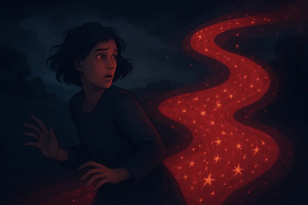 Dream illustration: red river made of stars chasing me in a dream