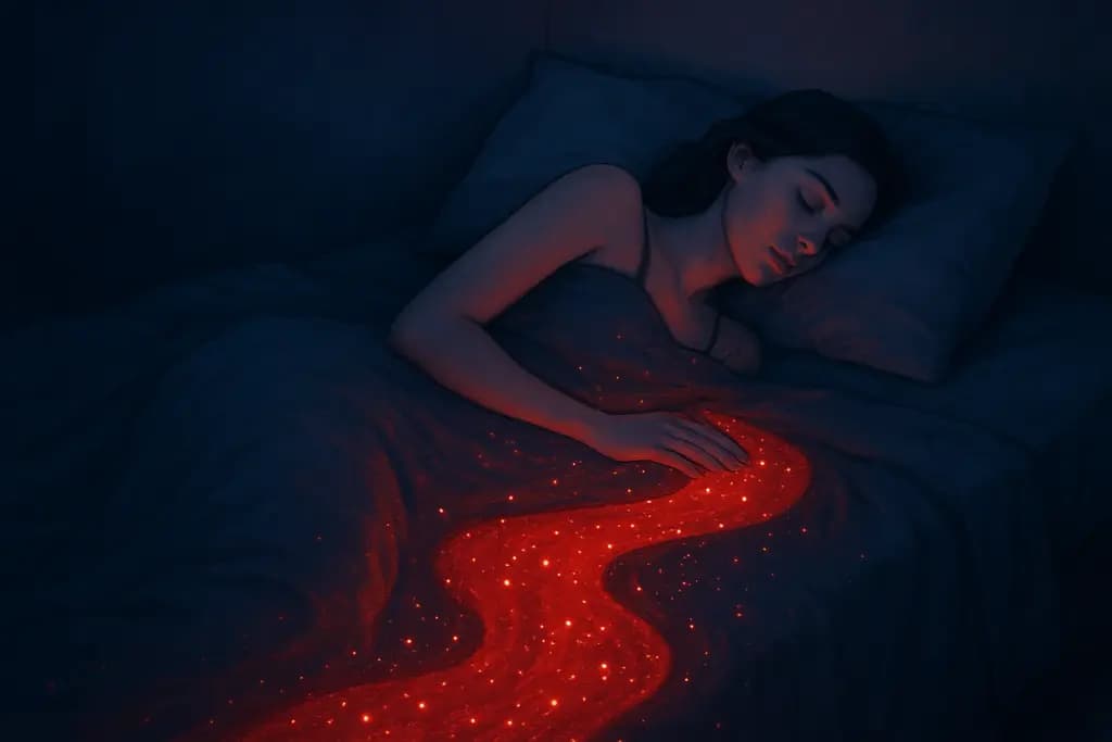 Dream illustration: red river made of stars in bed