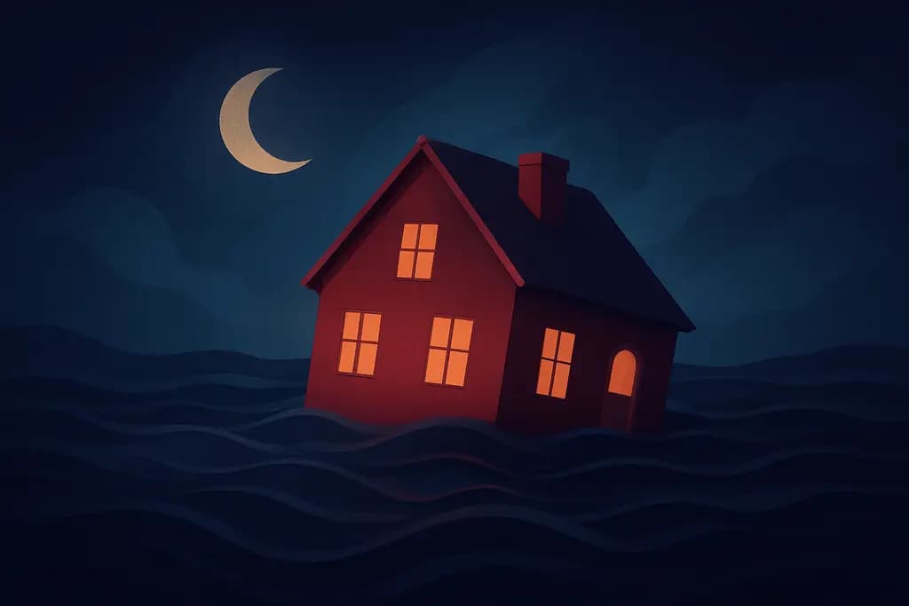 Dream illustration: red sinking house