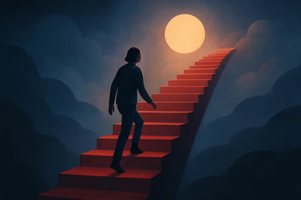 Dream illustration: red staircase stretches as I climb