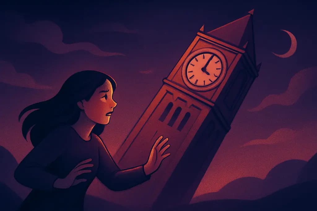 Dream illustration: red tilting landmark attacking me dream