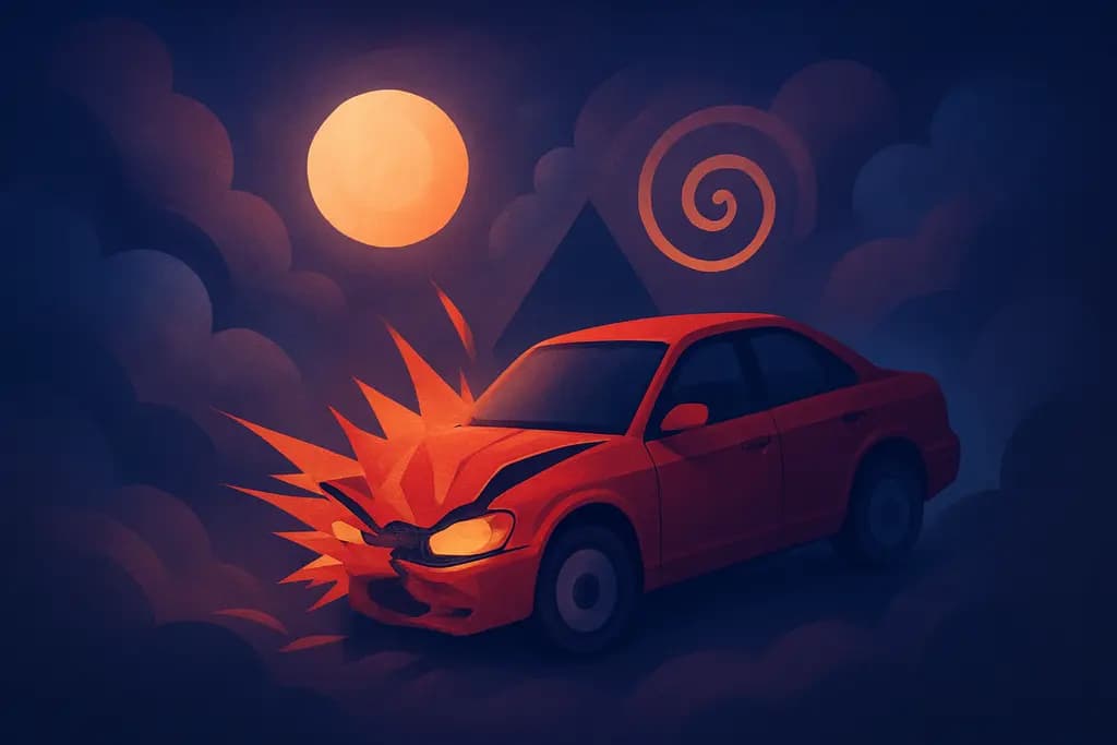 Dream illustration: red vehicle crashing in dream