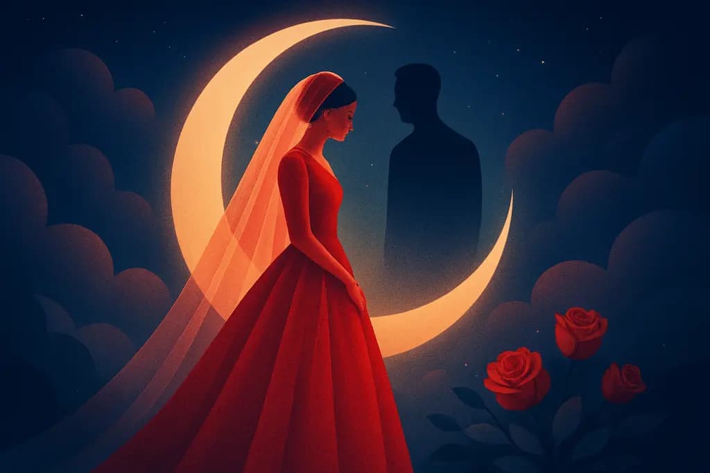 Dream illustration: red wedding dress getting married dream