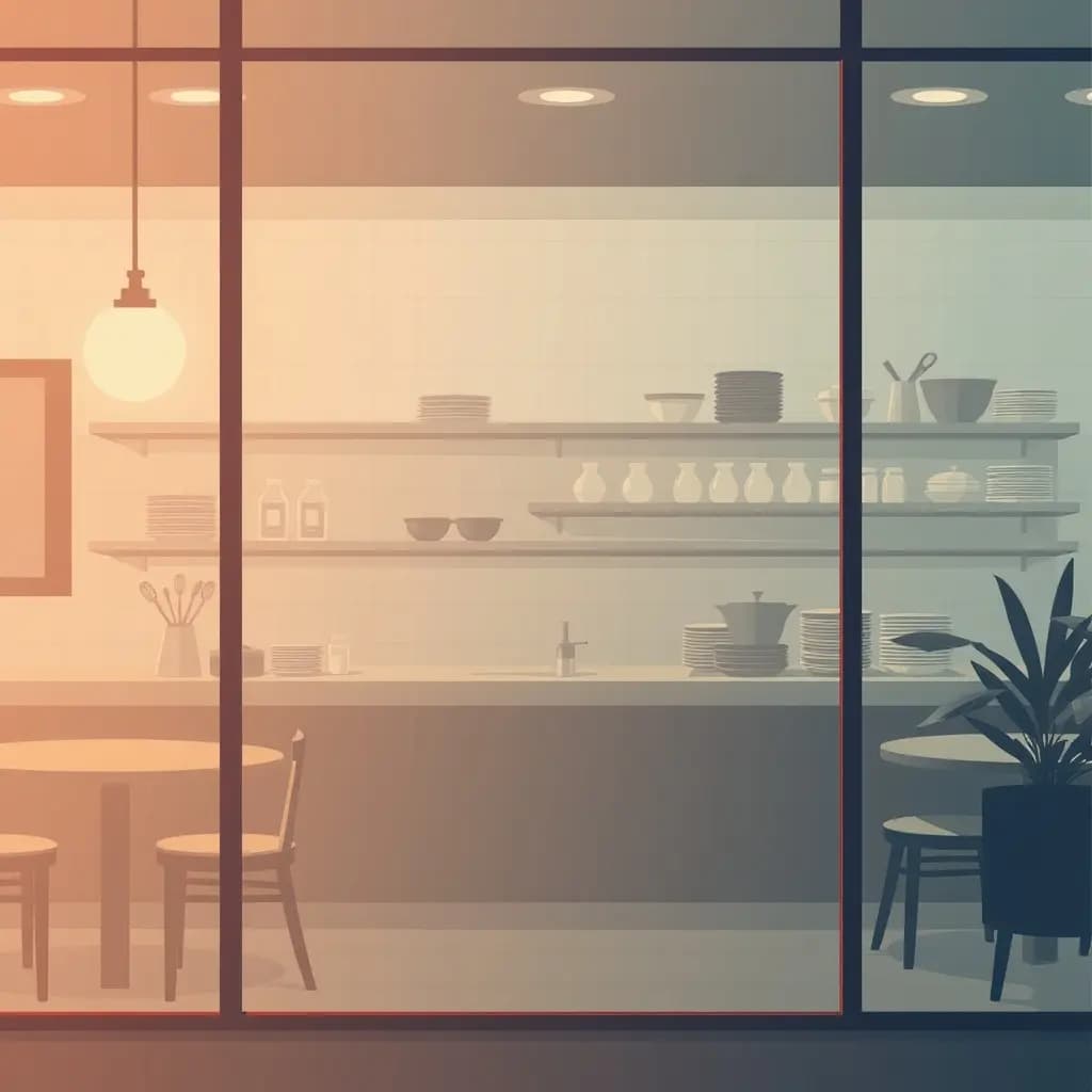Dream illustration: Restaurant kitchen behind glass