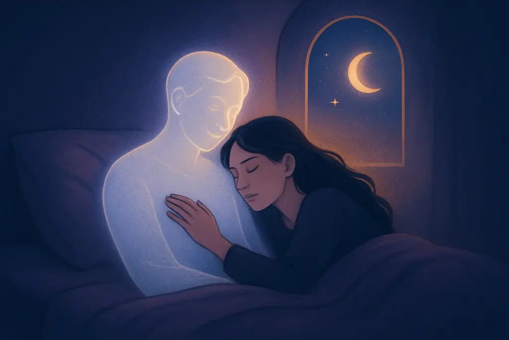 Dream illustration: reuniting with a deceased loved one in bed