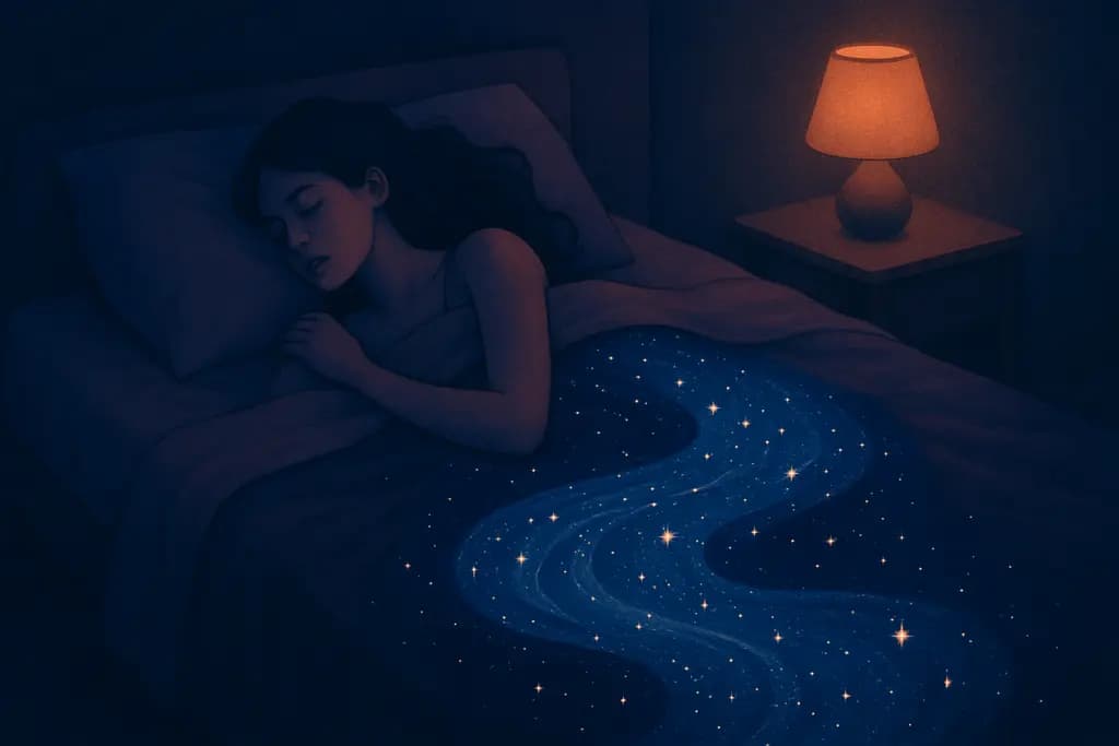Dream illustration: river made of stars in bed