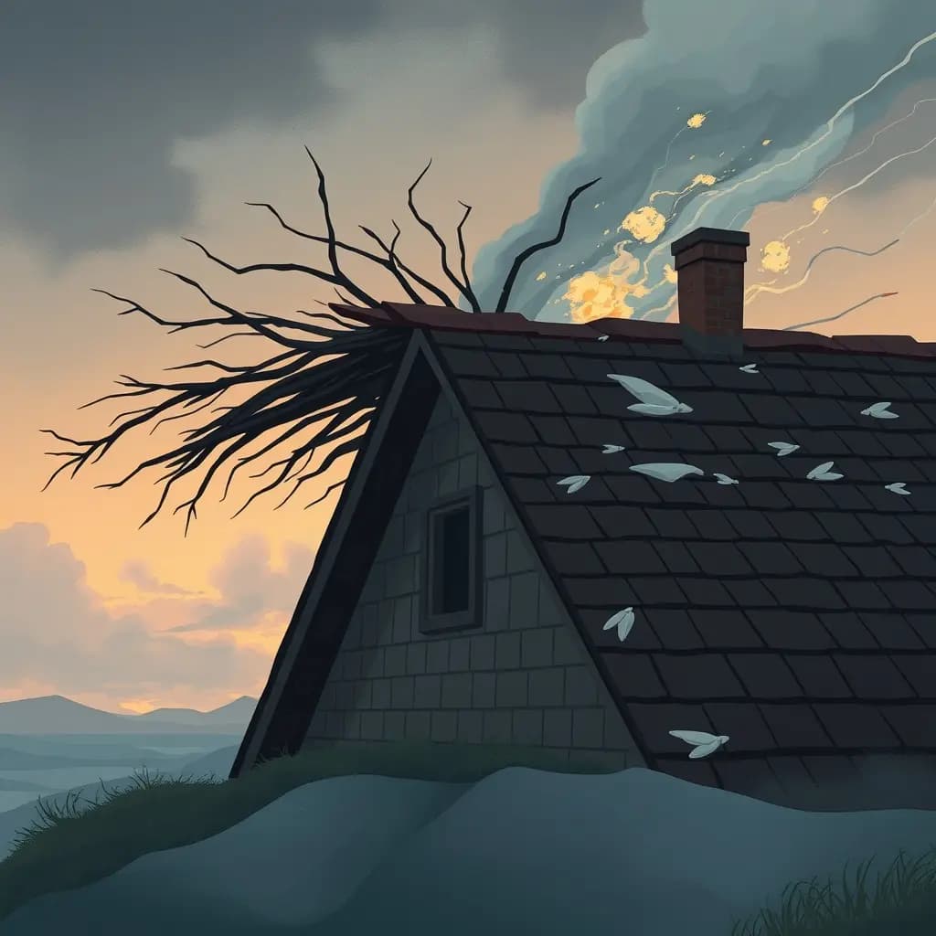 Dream illustration: Roof blown off by wind