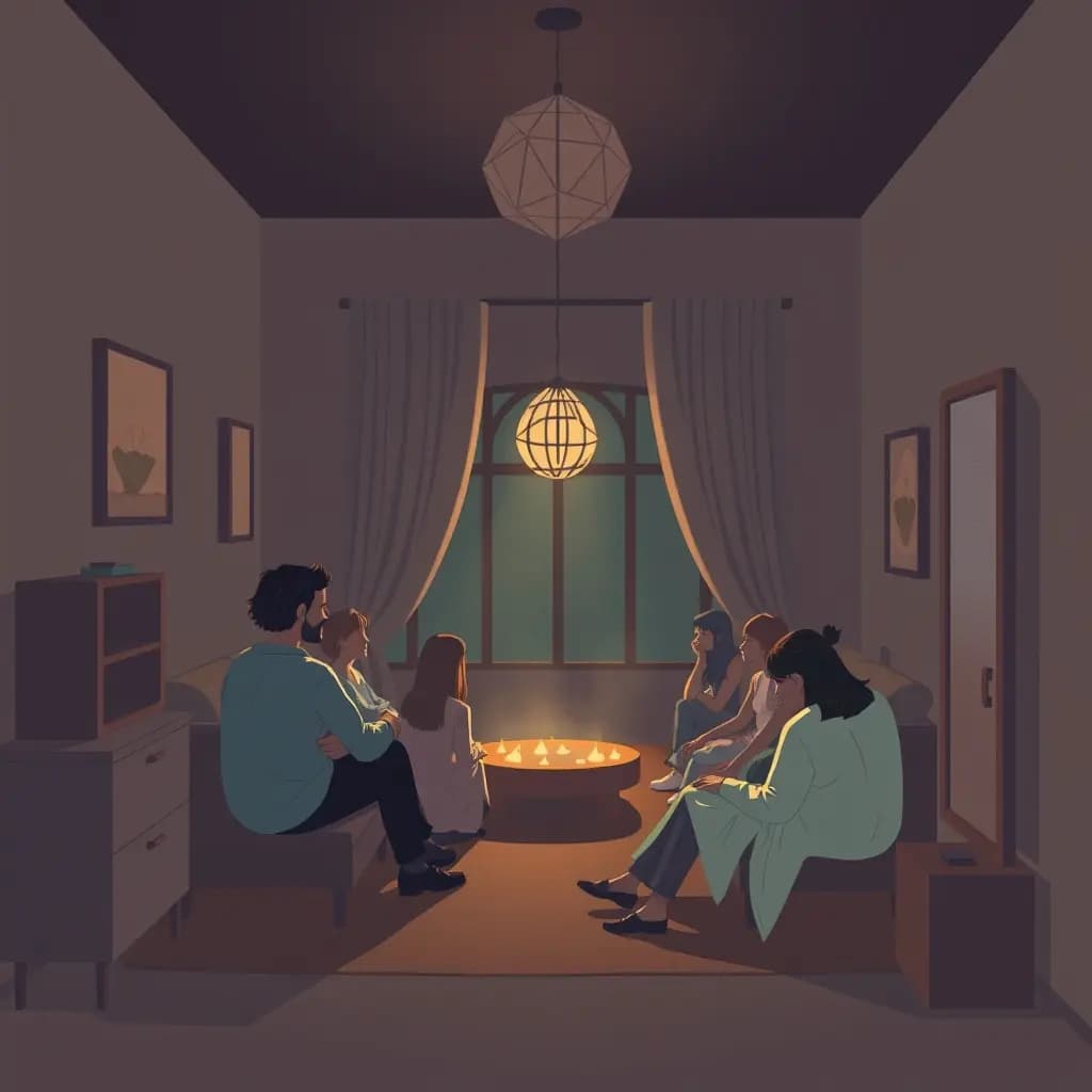 Dream illustration: Room full of strangers