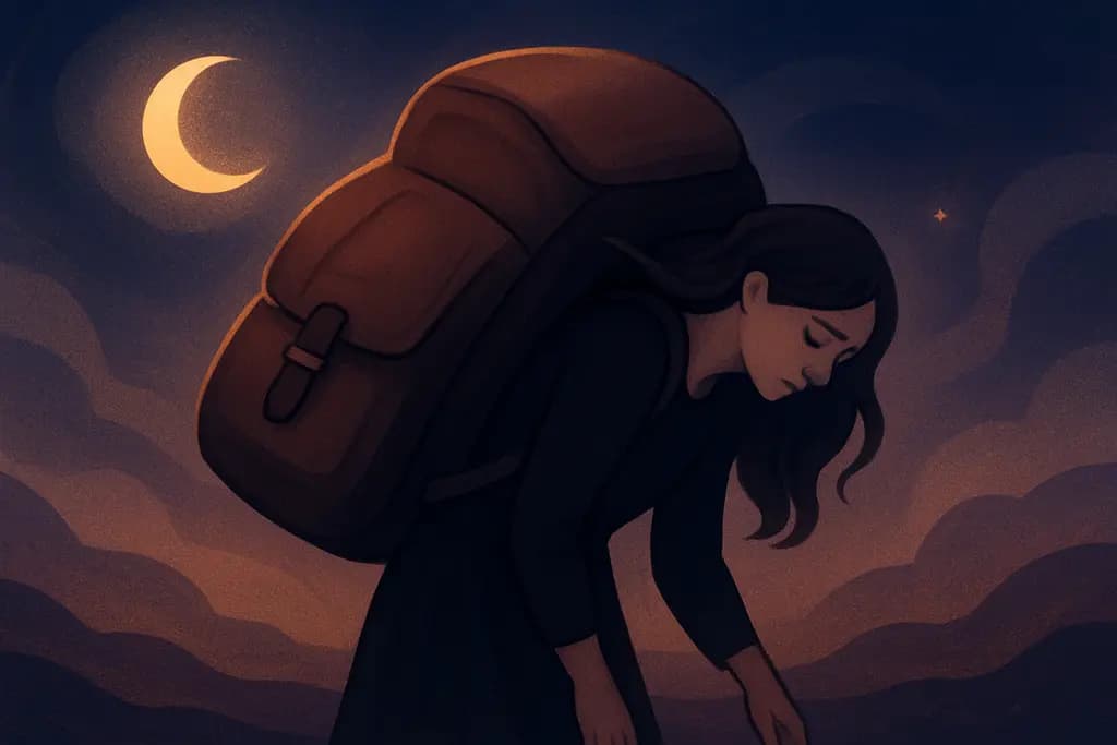 Dream illustration: seeing heavy baggage or backpack weighing me down dream meaning