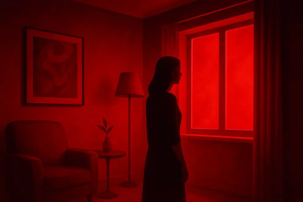 Dream illustration: seeing vivid red all around in house