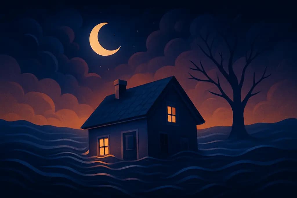 Dream illustration: sinking house in flood