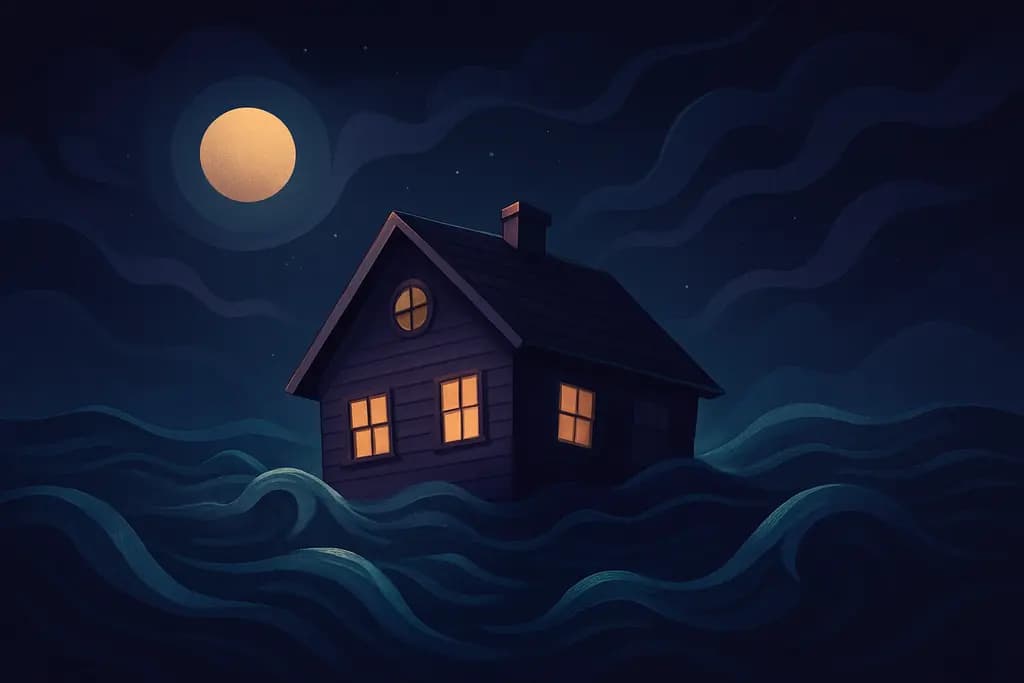 Dream illustration: sinking house in water