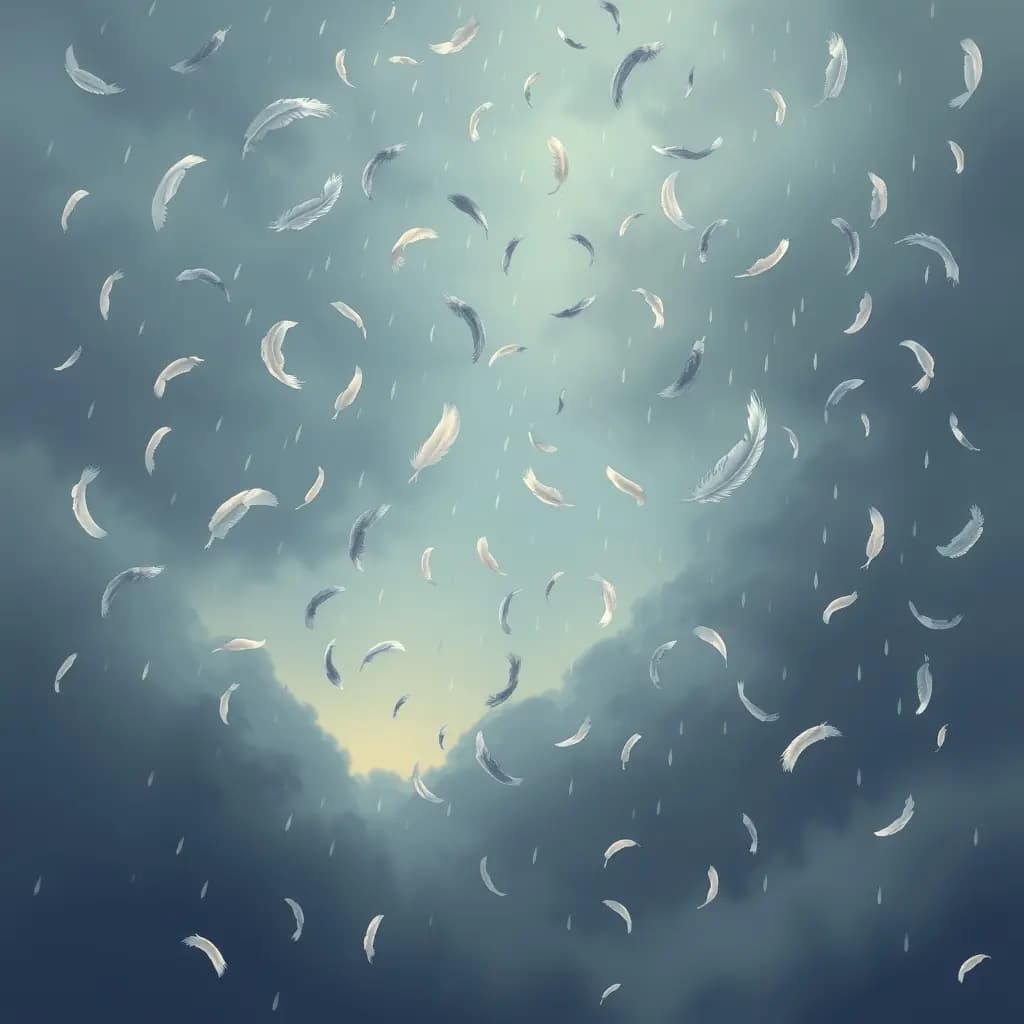 Dream illustration: Sky Filled With Falling Feathers Instead of Rain