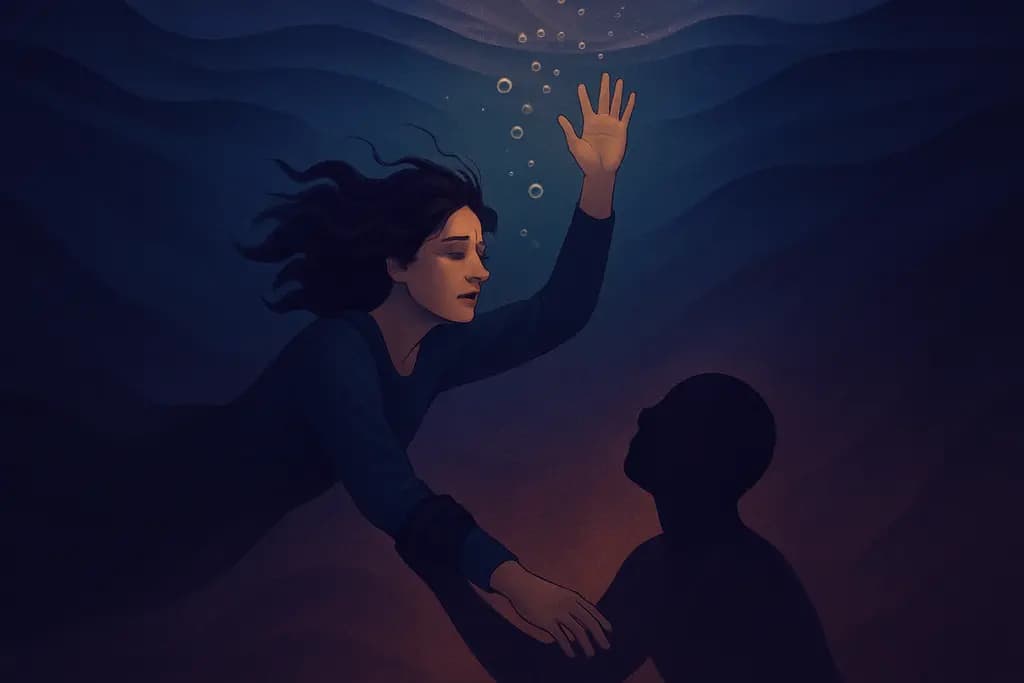 Dream illustration: someone drowning pulling me down