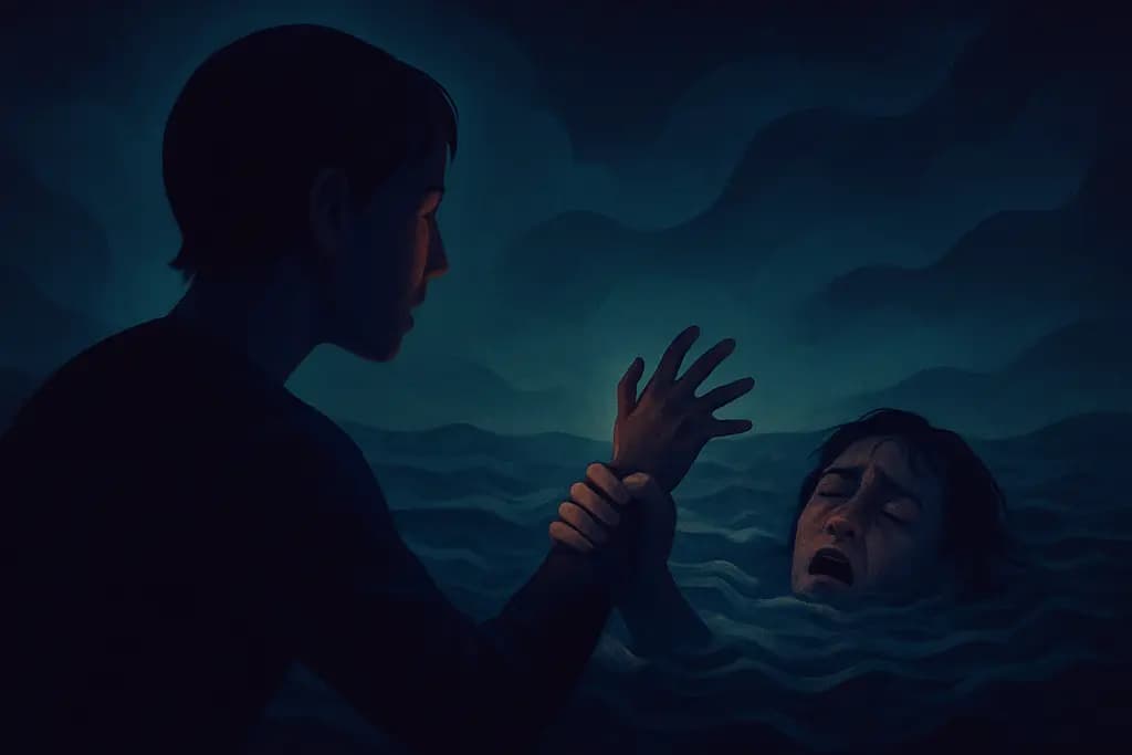 Dream illustration: someone else drowning and grabbing me in a dream