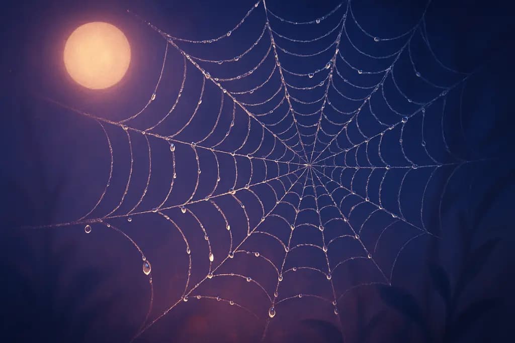 Dream illustration: Spiderweb covered in dew