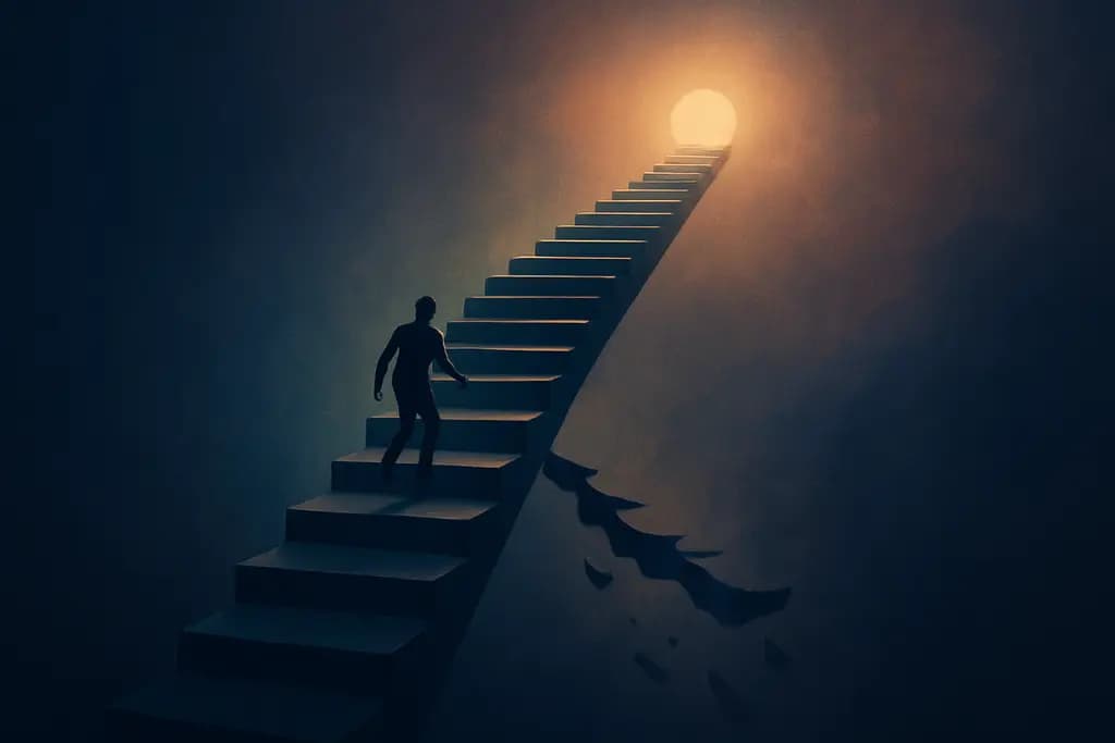 Dream illustration: staircase keeps stretching as you climb and collapses