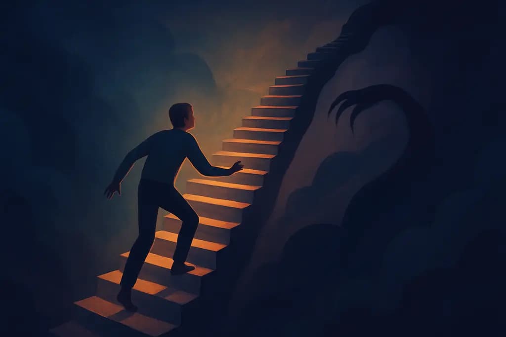 Dream illustration: staircase stretches as you climb and attacks me