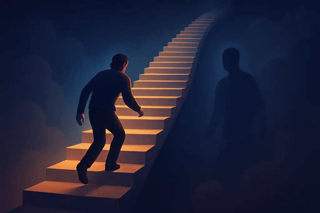 Dream illustration: staircase stretches as you climb chasing me