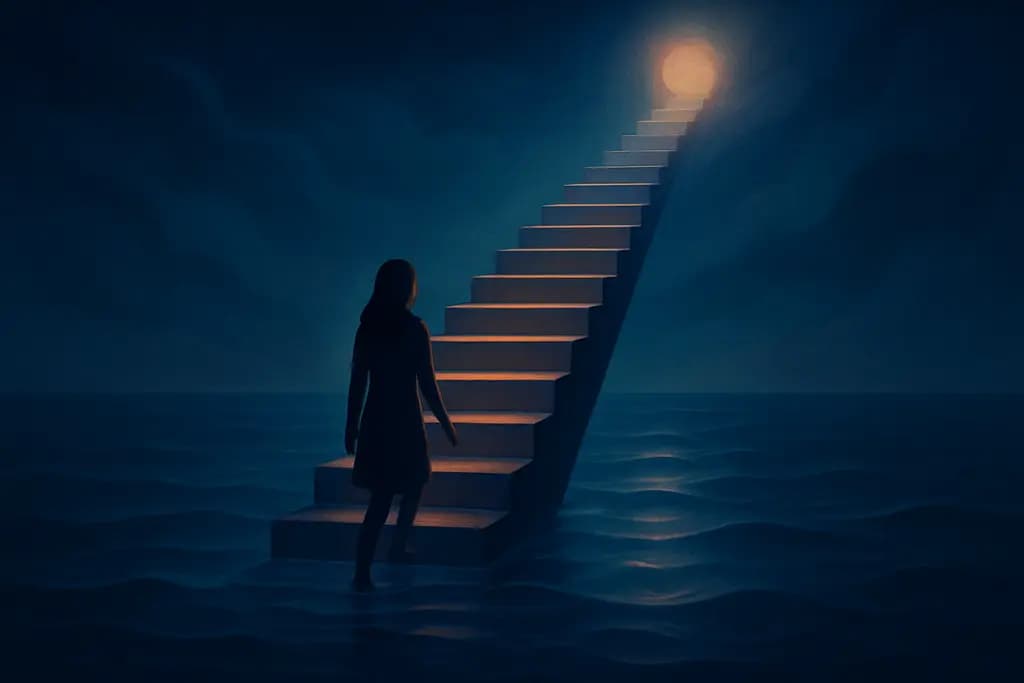 Dream illustration: staircase stretches as you climb in water