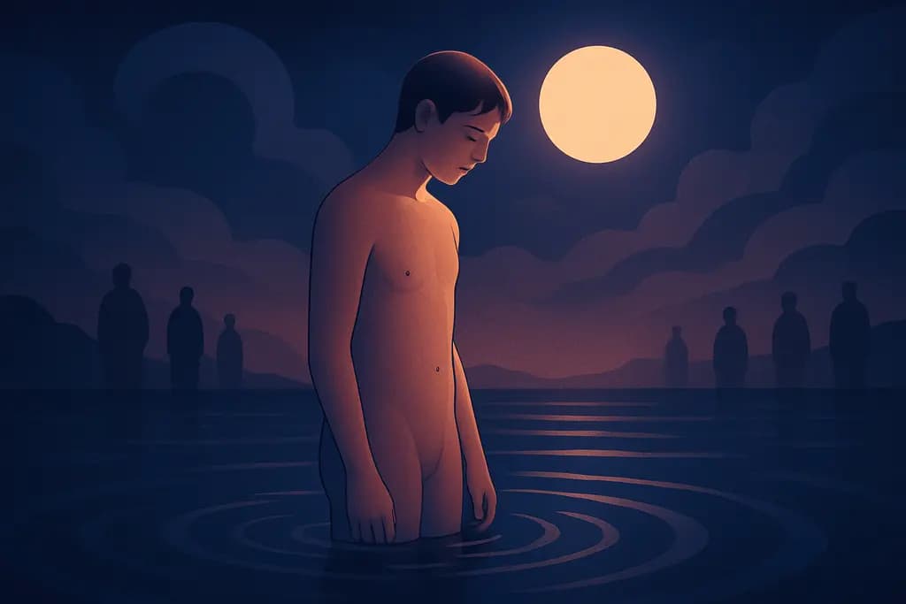 Dream illustration: standing naked in public in water dream
