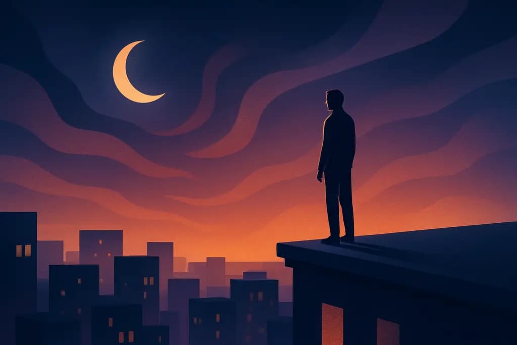 Dream illustration: Standing on a rooftop with no railing