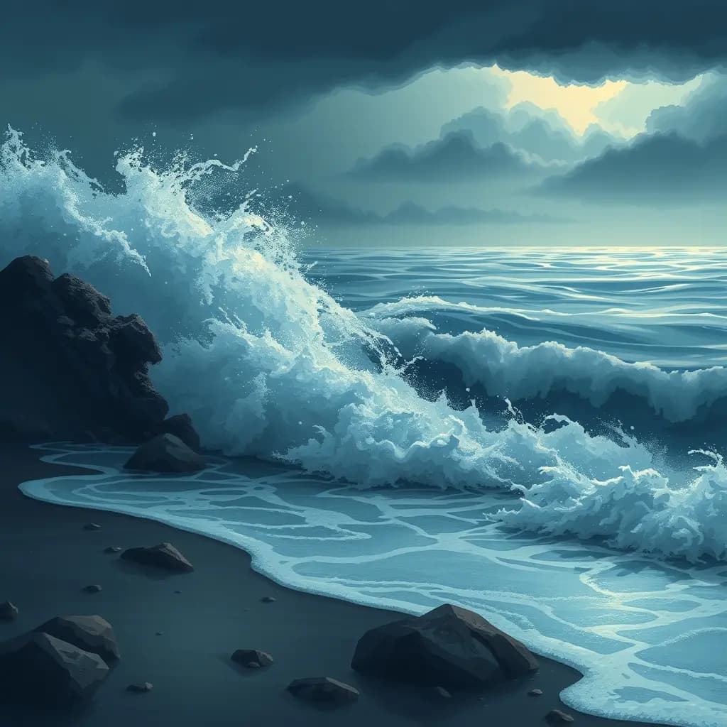 Dream illustration: Storm surge sweeping shore
