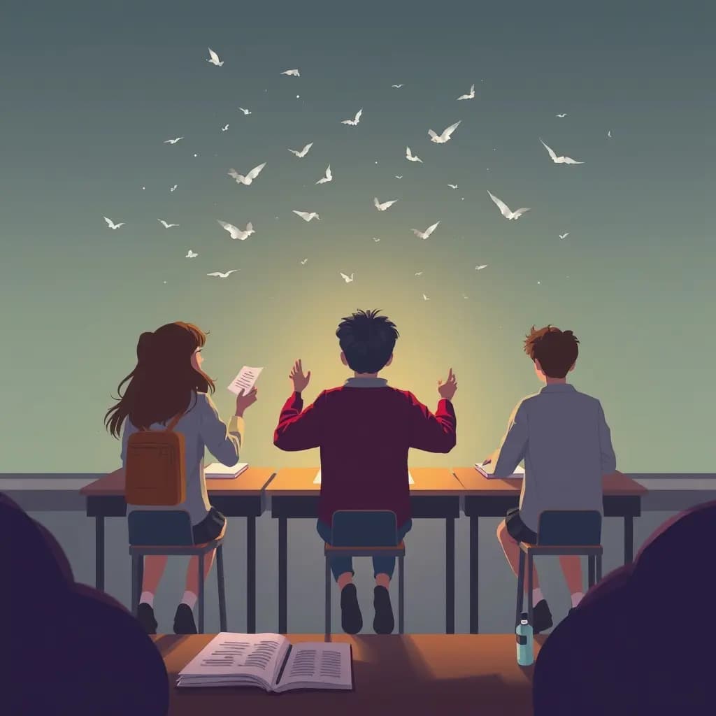 Dream illustration: Students copying from air