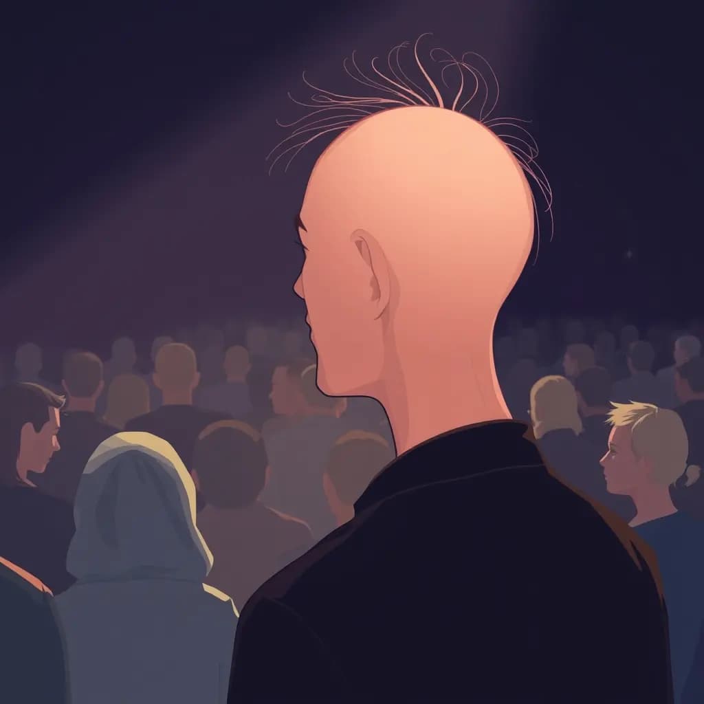 Dream illustration: Sudden baldness before crowd
